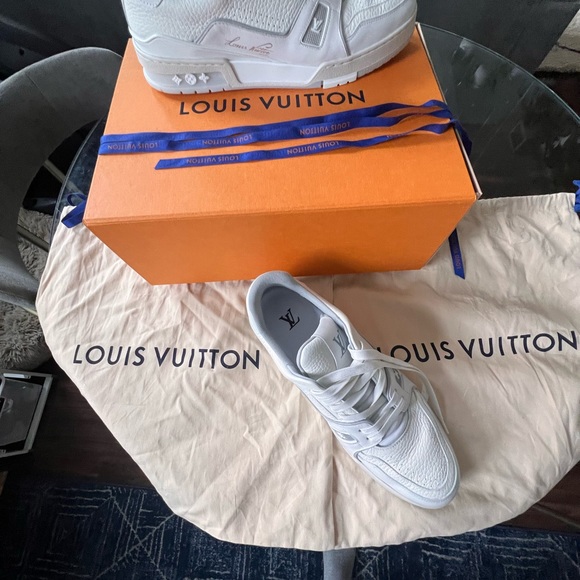 All white LV Trainers - worn twice. Like new. No scuffs or stains. - Picture 3 of 9